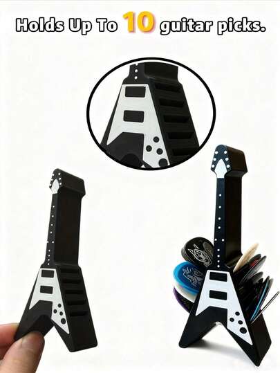 Soporte para púas de guitarra con 10 ranuras en forma de V - Material de plástico duradero, diseño de 10 ranuras, superficie resistente a los arañazos, ergonómico, adecuado para guitarras eléctricas, acústicas y clásicas - Regalo ideal para guitarristas, esencial para entusiastas de la guitarra, productos relacionados con la guitarra, accesorios de guitarra, caja de almacenamiento de púas de guitarra