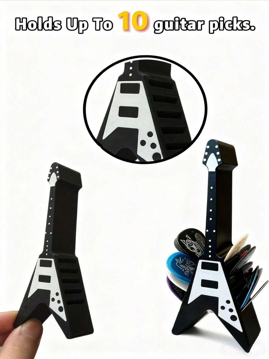 Suporte para Palhetas de Guitarra com 10 Ranhuras em Formato de V - Material de Plástico Durável, Design com 10 Ranhuras, Superfície Resistente a Arranhões, Ergonômico, Adequado para Guitarras Elétricas, Acústicas e Clássicas - Presente Ideal para Guitarristas, Essencial para Entusiastas de Guitarra, Produtos Relacionados a Guitarra, Acessórios de Guitarra, Caixa de Armazenamento de Palhetas de Guitarra