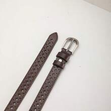 Women's Vintage Mesh Web PU Belt - Adjustable Waist Belt For Retro & Bohemian Style, No-Hole Design With Alloy Buckle (Black, Coffee, 0014#2) - 咖啡 - 查看 4