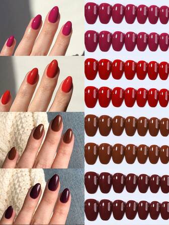 96Pcs (4Mixed ) Short Oval Brown Colors Tip Press On Nails Short Acrylic Nail Tips Full Cover False Nail Matte Tips Press On Nails ,Contain 1Pc Jelly Glue And 1Pc Nail File,With Storage Box As For Suitable For Women And Girls Daily Life And Party Use Nail Supplies Nails
