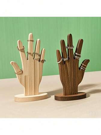 Handgjuten ringhållare, handflateformad massivt träringhållare, armbandshållare för armband, smyckeshållare