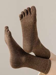 1/3/6双装男士时尚复古抗菌五趾袜，百搭可爱中筒袜，适合日常穿着和运动，春/秋/冬三季皆宜 - 彩色 - 查看 6