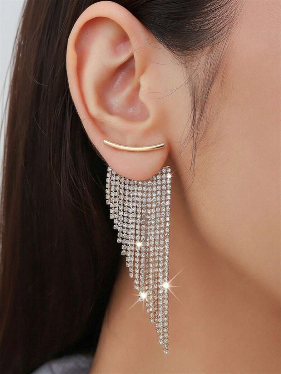 一对奢华水晶流苏吊坠耳环，女士款，适合新年派对、婚礼、约会、夜店、晚间社交场合，是送给她的好礼物。 - 彩色 - 查看 1