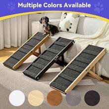 2025 Upgraded Dog Ramp For Couch Foldable Small Dog Ramp For Low Bed 4 Adjustable Height From 13'' To 21" Portable Stable Pet Steps With Non-Slip Pad Pet Ramps Use For Sofa Couch Stairs - A-wood Color - View 5