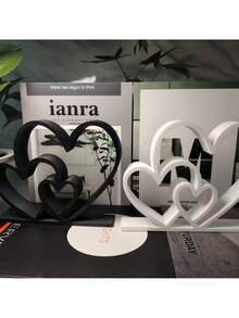 Heart-To-Heart Statue, Simple Black And White Design, Love-Themed Decorative Item, Bookshelf Decorative Sculpture, Desktop Decorative Item, Valentine's Day Gift, Gift Giving, Home Decoration, Souvenir - Multicolor - View 7