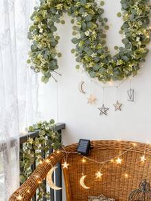 1/2 قطعة غيرلاند من أوراق الأوكالبتوس الزائفة بطول 175 سم مع أزهار بيضاء وأوراق أوكالبتوس فضية وجبسوفيلا، غيرلاند من النباتات الاصطناعية للزفاف وحفلات الطاولة والديكور المنزلي - ورقة التفاح قصب أخضر - مشاهدة 7