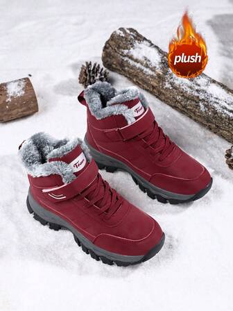 Damsnökängor, kort skaft, termiskt foder, tjocka, kardborreband för enkel användning, halkfria, vinterskor för medelålders och äldre, varma för utomhusbruk i svår kyla, fluffigt foder med stark omslagseffekt, andningsbara för dagligt bruk, vinterpromenadskor för äldre