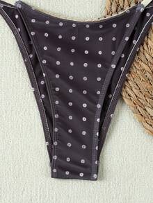 2026 Spring/Summer Women's Brown Polka Dot Lace Triangle Cup Bikini, High Slit Sexy Swimsuit, Suitable For Beach Vacation And Summer Outing - Multicolor - View 5