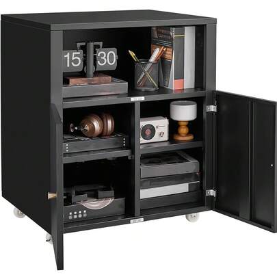 Dragonpad Metal Printer Cabinet With 4 Wheels, Mobile Rolling Cabinet With File Storage, Heavy Duty Under Desk Printers Table Stand With Doors & Adjustable Shelf, Home Office File Organizer Printer Stand