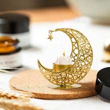 Soporte para vela en forma de luna, candelabro de luna creciente, portavelas de té decorativos de hierro artístico, decoración de mesa para bodas, fiestas de Oriente Medio, hogar, centro de mesa, Ramadán, suministros para fiestas del Año Nuevo Chino, color dorado - Multicolor - Ver 6