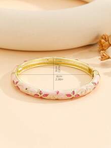 1 chiếc vòng tay mạ vàng kiểu dáng mới, họa tiết hoa tinh tế, tráng men cloisonne, trang sức quà tặng cho bé gái và phụ nữ. - Hồng - Xem 4