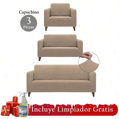 Juego de sofá de 4 piezas, juego de sofá de 1+2+3 personas + 1 limpiador de sofá. Juego de sofá Jacquard de alta gama de 3 piezas, 3 fundas de sofá elásticas con patrón Jacquard suave y sólido de spandex, 3 tamaños (1-3 asientos), funda de sofá antideslizante, protector de muebles contra arañazos de mascotas, almacén local, entrega rápida.Plaza Las