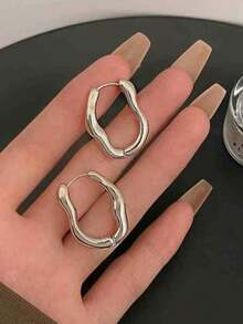 1 Pair Asymmetric Textured Earrings, Unique Design To Showcase Personalized, Minimalist Yet Fashionable, Suitable For Everyday And Various Occasions - Multicolor - View 9