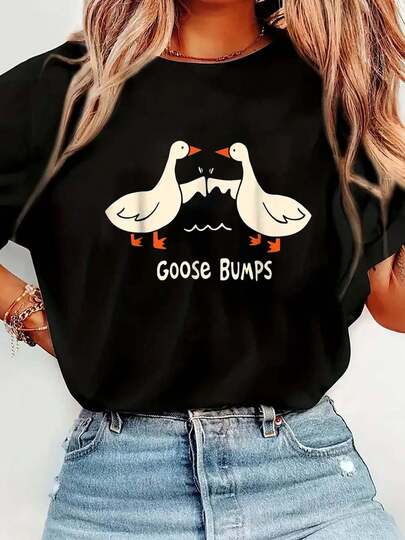 100% Cotton Cute Goose Bumps Funny Animal Pun Lover Women & Men Graphic T-Shirt Graphic T-Shirts For Men And Women, Casual Printed Short-Sleeved Women's Tops, Women's Clothing