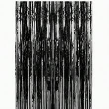 1/2/3/4/5/6 حزمة من خلفيات صور سوداء لحفلات الهالوين وأعياد الميلاد، 1 حزمة من ستائر الشرائط المعدنية السوداء اللامعة لديكور الحفلات والأعراس