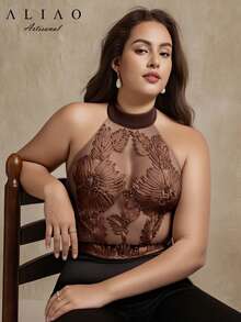 A&A Große Größen elegante Blumen Häkel-Mesh-Stickerei Weste, Sommerbekleidung, romantische Hochzeitssaison, Blumenoberteil, würdevolles Top, Ball-Party, Schulanfang, anmutige Damen, Weiß-Themen-Party, Outfit für Neujahr - Kaffeebraun - Übersicht 3