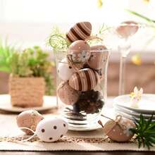 12个复活节彩蛋装饰品 | 棕色塑料蛋形，图案多样，经久耐用 | 专为春季派对和节日设计，可悬挂在树枝、门廊或餐桌上营造节日气氛，适合批量装饰，绳子颜色随机 - 彩色 - 查看 7