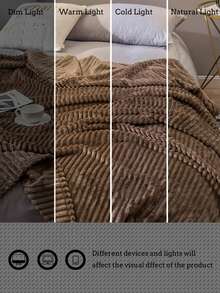 1pc Coffee Striped Flannel Soft & Cozy Throw Blanket, Skin-Friendly For Bedroom And Guest Room