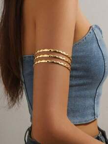 1pc Hollow Minimalist Double-Layer Arm Cuff, Personalized Hip-Hop Versatile Wrist Bracelet