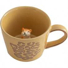 DIHOclub - Taza de café de cerámica 3D con diseño de animales salvajes (elefante verde) - Amarillo (leopardo amarillo) - Ver 2