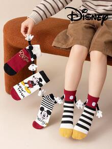 Disney 4 Pairs Cute 3d Hand-Holding Socks Mickey And Mickey Children's Christmas Knee-High Socks, A Fashionable Children's High Sock Party, A High-Quality Gift. School Is Back In Session, Fun And Fashionable Little Fans, Family Party Christmas Gift Hand-Holding Socks
