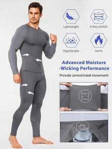 TAILONG Thermal Underwear For Men With Fleece Lined Base Layer Hunting Gear Bottom Top For Cold Weather - Grey - View 3