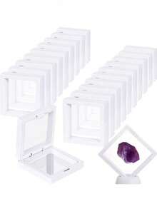 10PCS Floating Display Case PE Film White Jewelry Storage Box 3D Packaging Case Gemstone Free Stand Floating Frame Membrane Ring Earrings Necklace Display For Challenge Coins Medallions Jewelry Making DIY Accessories - White - View 3