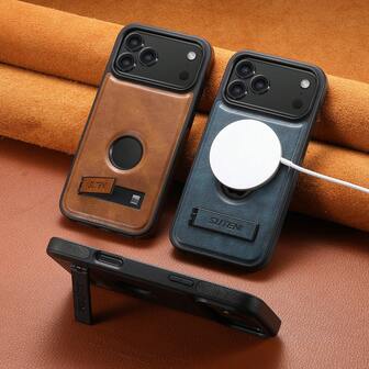  Estuche de teléfono de lujo SUTENI de piel sintética con soporte, carga inalámbrica magnética y superficie suave para iPhone 17 Pro Max 16 Plus 15 14 13 12, regalo ideal para familiares, amigos y mayores