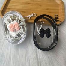 1pc Black/White Bow Transparent Storage Box, Minimalist Design Cable Organizer Box, Small Storage Pouch, Easy To Clean, For Storing Cables, Chargers, Earphone Cases, Mini Portable, Suitable For Daily Use, Outings, Travel - Multicolor - View 6