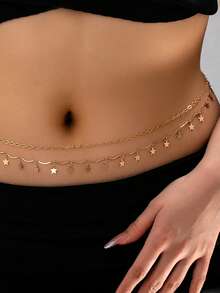 2件套金色星星腰链吊坠，前卫时尚个性经典性感优雅饰品，适合节日和派对佩戴 - 金黃色 - 查看 9