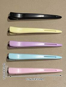 5 piezas Pinzas de pato coloridas para el cabello de mujer, pinzas de posicionamiento sin costuras para peluquería, pinzas de mandíbula larga para permanente y tinte, herramientas y accesorios de peinado, pinzas de garra, pasadores de cabello, barrettes - Multicolor - Ver 4