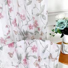 Tollpiz Sheer Floral Curtain Valance Pink Flower Butterfly Printed Bedroom Curtain Valances Rod Pocket Voile Faux Linen Window Valance Curtains For Living Room, 54 X 16 Inches Long, Set Of 1 Panel,54inchWx16inchL(Packof1),Pink - Pink - 查看 6