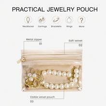 Travel Jewelry Organizer, Jewelry Travle Case With 6 Velvet Jewelry Bags, Portable Travel Jewelry Storage Box, Valentines Gifts For Women (Beige-12 Bag),Beige-12bag - 米色-12袋 - 查看 3