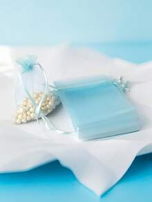 50pcs/Pack Multi-Color Gauze Bags, Gift Packaging Bags, Gift Bags, Home Supplies, Nylon Storage Bags, Holiday Party Supplies, Wedding Supplies, Gift Decoration Packaging, Small Packaging Bags, Jewelry Accessory Packaging, Gift Hanging Bags, Birthday Gift Jewelry Drawstring Bags, Wedding Party Bags - Blue - View 7