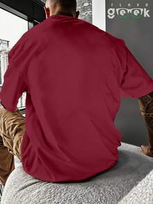 Oversized Gym T-Shirt With Funny Phrase "Calm Down, " REF 3297 FLUXO GEEK - Maroon - View 5