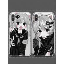 Anime Cat-Ear Girl  Case – kawaii cartoon wrap Fits every Apple size: 17 / 16 series / 15 series / 14 series / 13 series / 12 series / 11 Pro-Max / 8 / X / XS Smudge-proof, fashion-cute, -drop ready. - Blanco y Negro - Ver 1