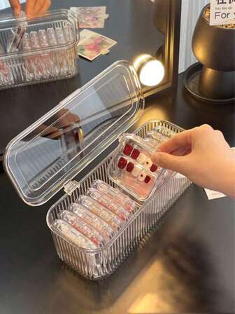 透明盖收纳盒，条纹盒+14件装便携式抗氧化手链盒，美甲收纳盒组合套装，亚克力材质，防尘，带盖，可收纳指甲油、手链、项链，美甲包装盒，手工美甲板专用密封盒，家居收纳整理，房间装饰