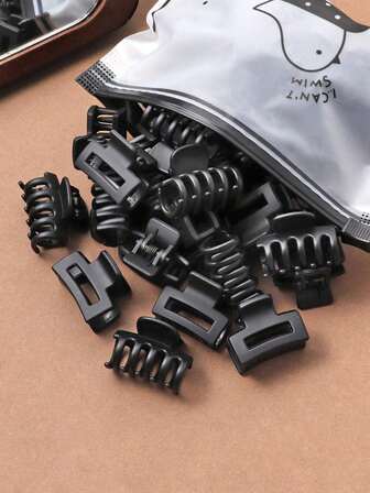 20个装女士黑色小方骨发夹，双色简约优雅高马尾发爪发饰（颜色随机）时尚发夹