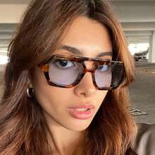 نظارات شمسية نسائية بإطار بولي كربونات متعدد الأوجه ذات جسر مزدوج بطراز رجعي عصري - بني - مشاهدة 8