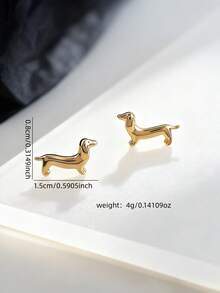1对小巧别致的百搭狗狗耳钉（女士款） - 金黃色 - 查看 3