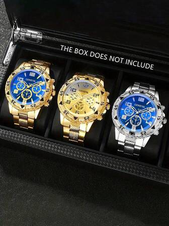 3pcs/Set, Men's Watch, Round Luxury Men's Quartz Watch Set Fashion Gift, Suitable For Wearing In Various Occasions, Or As A Gift For Fathers And Boyfriends