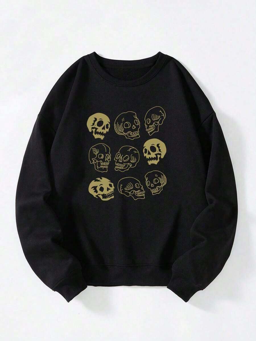 Sudadera térmica con estampado de calavera para hombres - Negro - Ver 1
