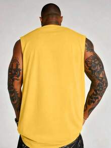 男士夏季字母和眼镜印花圆领休闲背心 - 黃色 - 查看 2