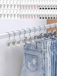 50个简易不锈钢夹子，多用途单钩夹，适用于裤子、裙子，防风衣夹，衣架，节省空间的家居收纳用品，适用于卧室、衣柜、宿舍、家庭使用 - 彩色 - 查看 1