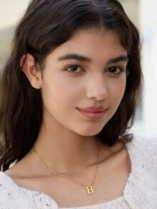 Hatastic 1件装女士迷你字母A-Z首字母项链，镀金不锈钢材质，刻字设计，美观大方，适合生日、情人节等节日作为礼物，也适合送给妈妈、母亲等作为母亲节礼物。 - 金色 - 查看 7