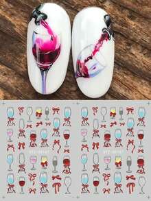 2 pezzi Decorazioni per unghie a forma di fiocco in vetro blu, viola e vino, adesivi 3D a forma di fiocco e nastro, per decorazione unghie stile Y2K, San Valentino, Capodanno, per manicure fai-da-te, accessori per salone - Multicolore - Visualizzare 3