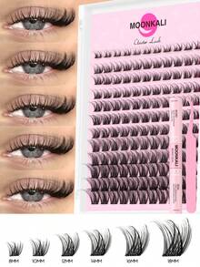 Ship From US,MOONKALI 12 Rows 132/144 Cluster Diy Segment Eyelashes Kit,Individual Lashes Extension Natural Set,0.07 D 8-18mm, False Eyelashes Natural Looking & Lightweight Lashes, Eyelash Glue Bond & Seal, Lash Remover, Tweezers - 黑色 - 查看 3