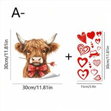 1/4 Stücke Valentinstag Fensteraufkleber, süße Hochlandrinder mit Herz-Sonnenbrille und Teddybär mit Rosen, wiederverwendbare Aufkleber für Bauernhaus, Büro Dekoration, romantische Feiertags Glasdekoration.