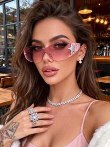 1pc Frameless Y2K Personalized Star Fashion Glasses, Unisex European And American Glasses, Summer Beach Accessory - Multicolor - View 3