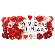 4pcs/Card China Red Series Elastic Beaded Bracelet, Patriotic Bracelet To Celebrate Festivals - Style 1 National Emblem - View 5